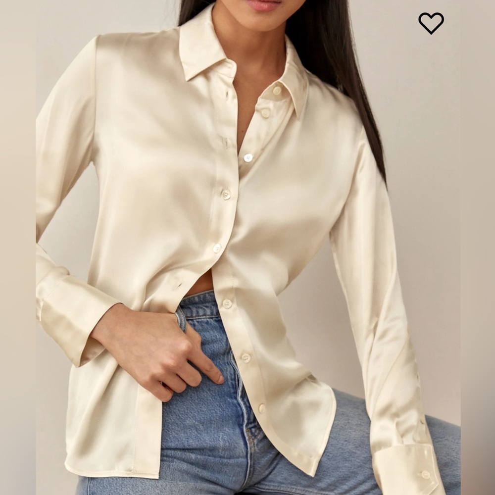 Reformation cream silk blouse